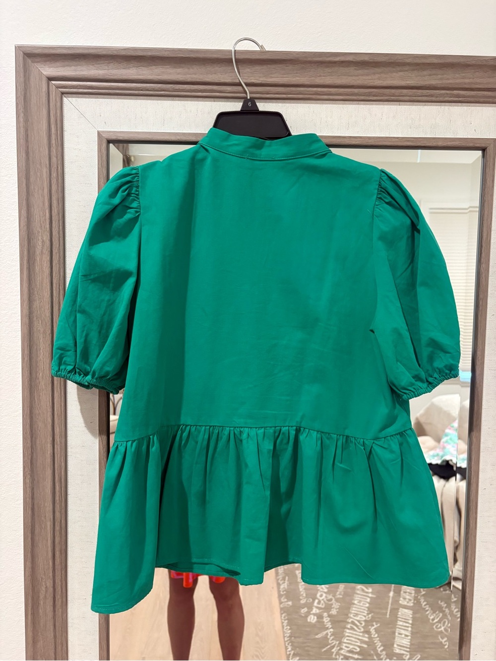 TCEC Emerald Green Peplum Top with White Scallop Trim - Picture 2 of 3